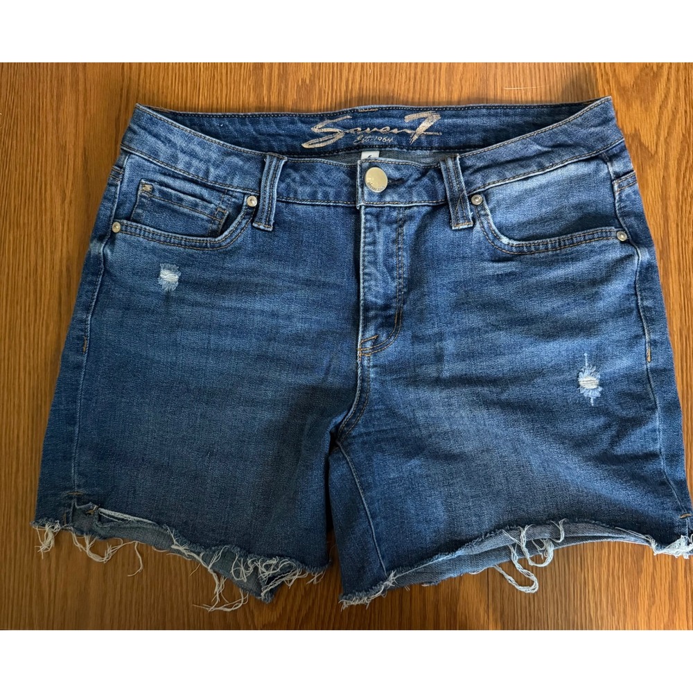 Seven7 Weekend Short Womens 6 Wildfire Blue Denim Distressed Raw Hem Shorts